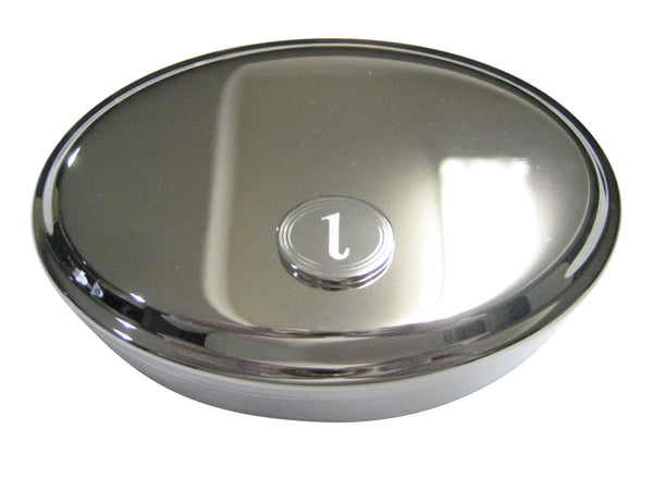 Silver Toned Etched Oval Greek Letter iota Oval Trinket Jewelry Box