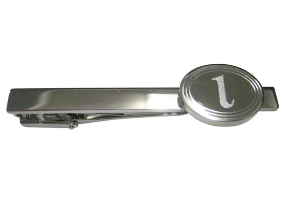 Silver Toned Etched Oval Greek Letter iota Tie Clip