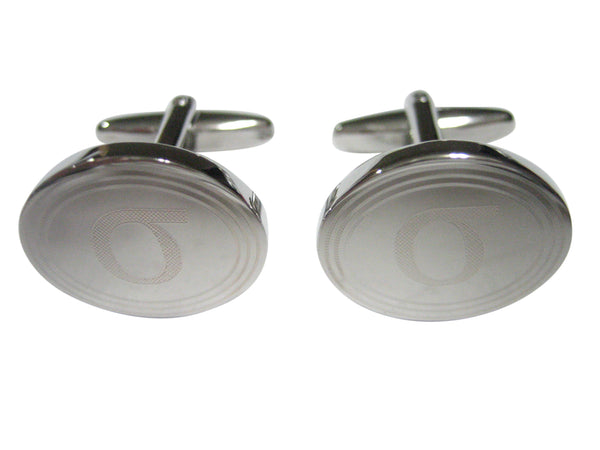 Silver Toned Etched Oval Greek Letter Lowercase Letter Sigma Cufflinks