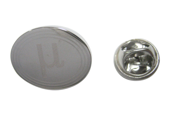Silver Toned Etched Oval Greek Letter Mu Lapel Pin