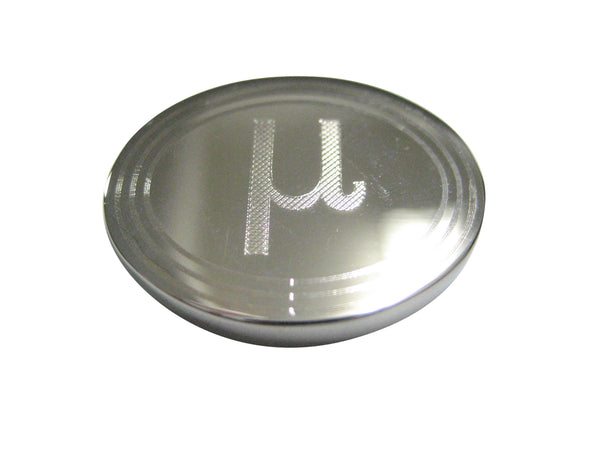 Silver Toned Etched Oval Greek Letter Mu Pendant Magnet