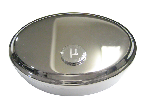 Silver Toned Etched Oval Greek Letter Mu Pendant Oval Trinket Jewelry Box