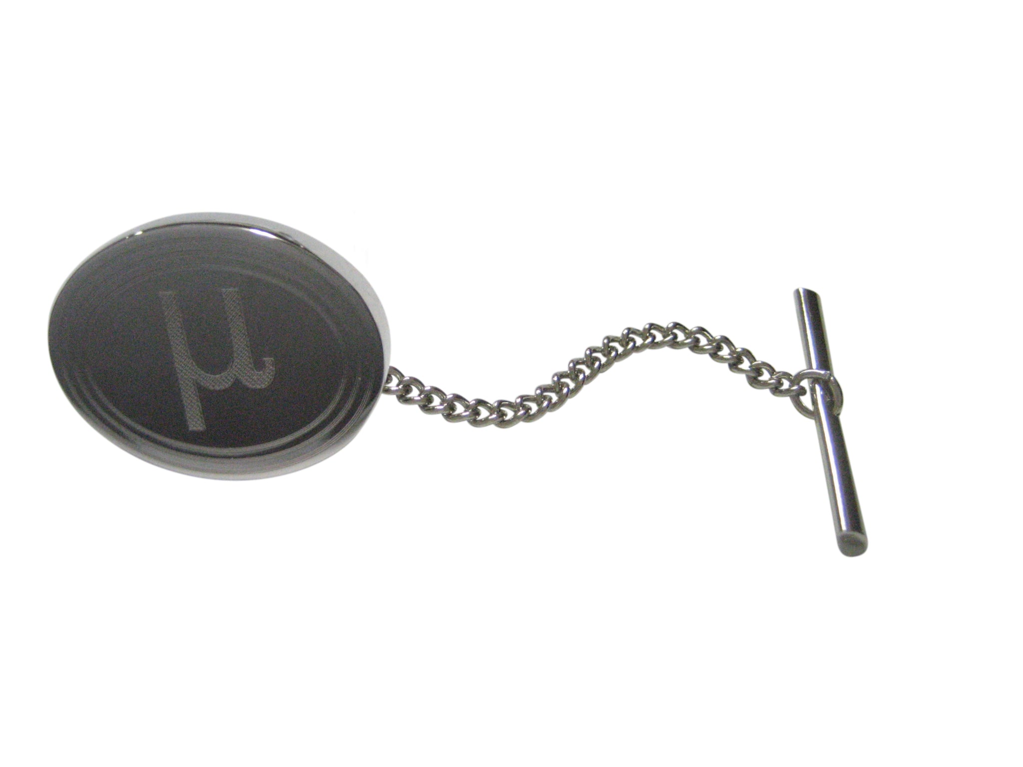 Silver Toned Etched Oval Greek Letter Mu Tie Tack