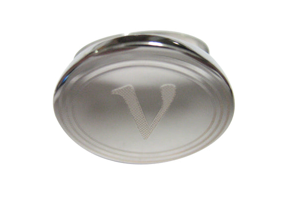 Silver Toned Etched Oval Greek Letter Nu Adjustable Size Fashion Ring