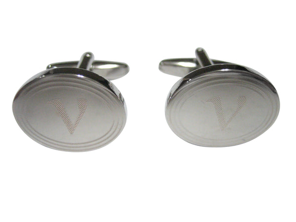 Silver Toned Etched Oval Greek Letter Nu Cufflinks