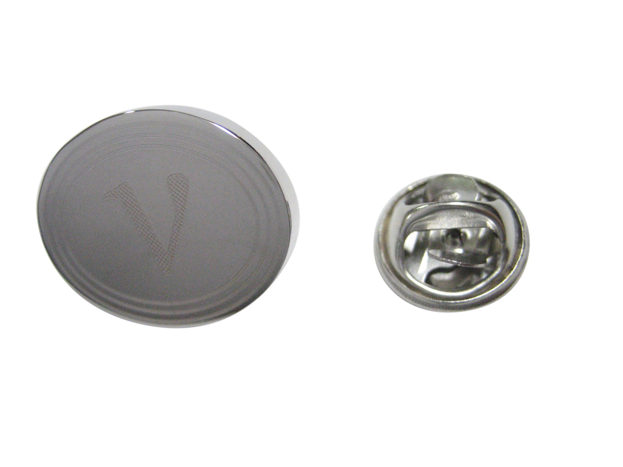 Silver Toned Etched Oval Greek Letter Nu Lapel Pin