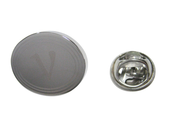 Silver Toned Etched Oval Greek Letter Nu Lapel Pin