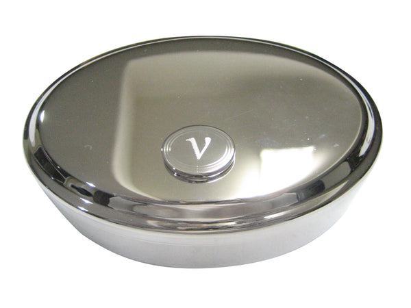 Silver Toned Etched Oval Greek Letter Nu Oval Trinket Jewelry Box