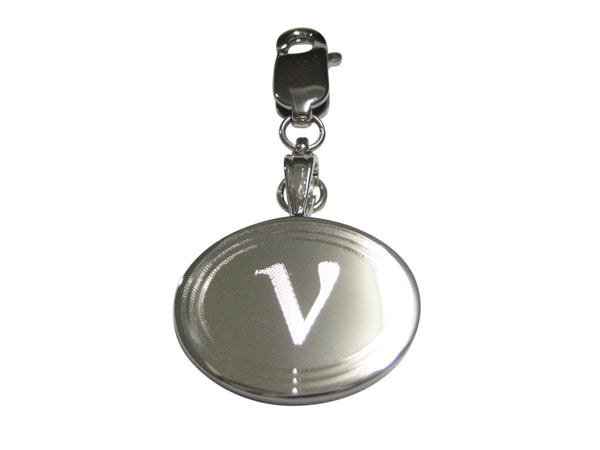 Silver Toned Etched Oval Greek Letter Nu Pendant Zipper Pull Charm