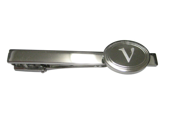 Silver Toned Etched Oval Greek Letter Nu Tie Clip