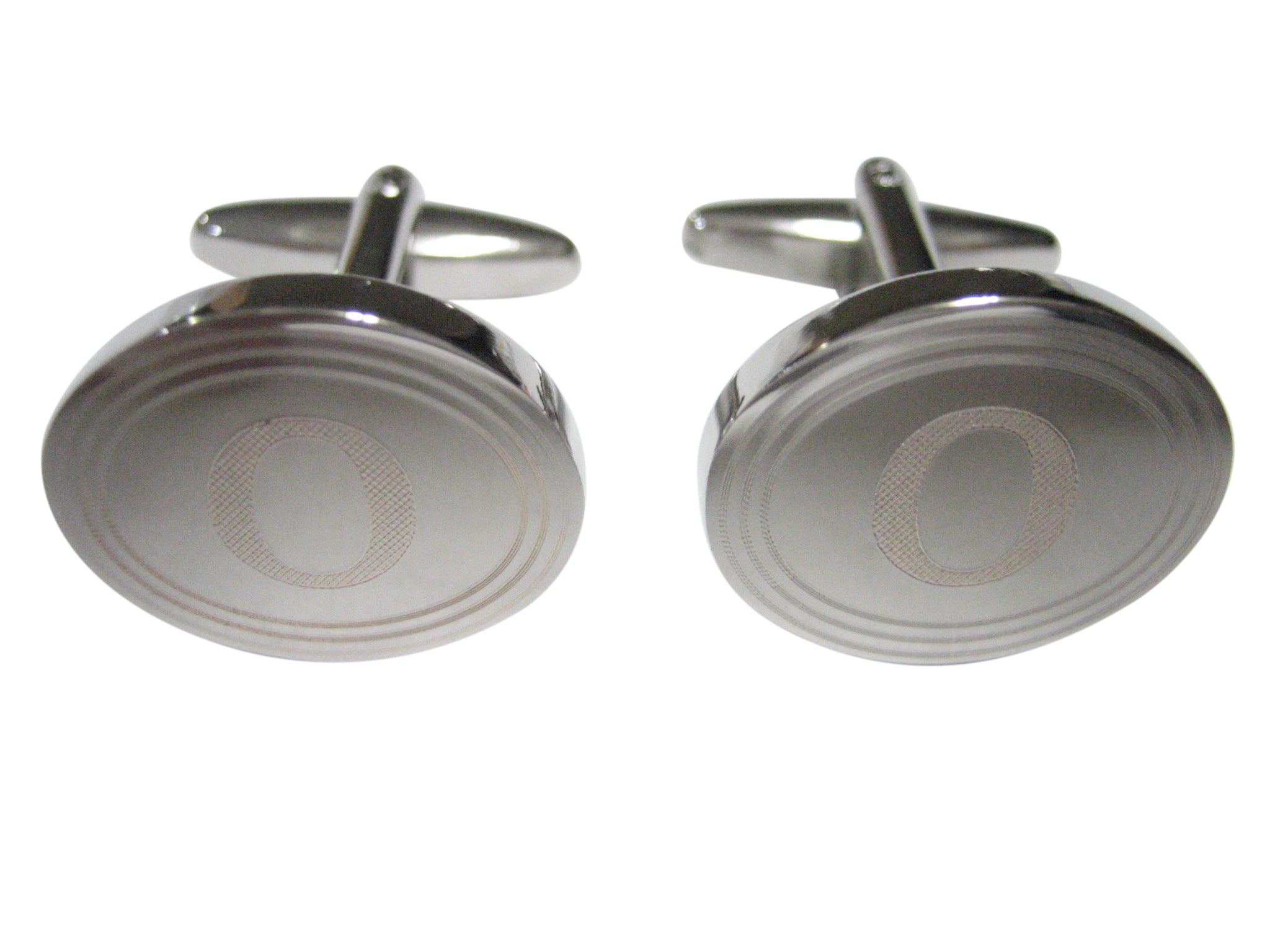 Silver Toned Etched Oval Greek Letter Omicron Cufflinks