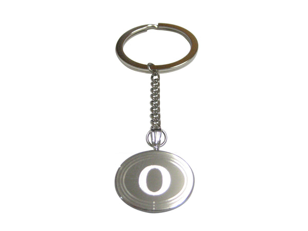 Silver Toned Etched Oval Greek Letter Omicron Pendant Keychain