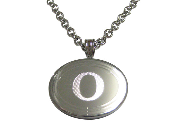 Silver Toned Etched Oval Greek Letter Omicron Pendant Necklace
