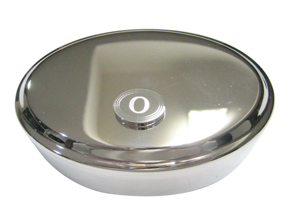 Silver Toned Etched Oval Greek Letter Omicron Pendant Oval Trinket Jewelry Box
