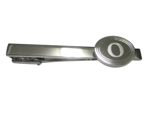Silver Toned Etched Oval Greek Letter Omicron Pendant Tie Clip