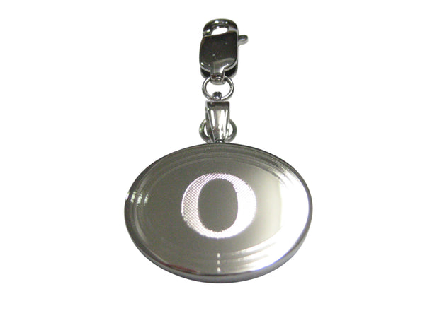 Silver Toned Etched Oval Greek Letter Omicron Pendant Zipper Pull Charm