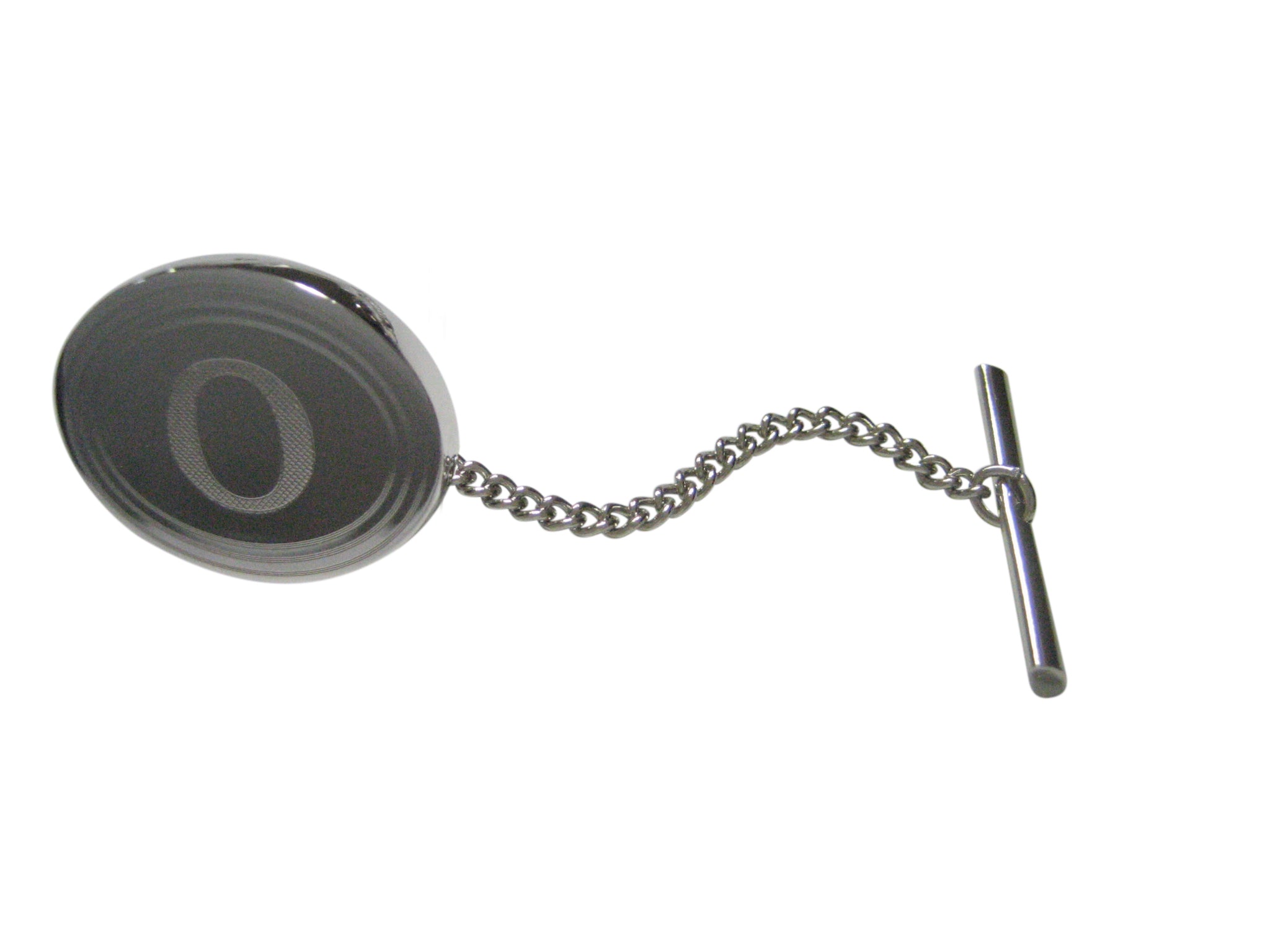 Silver Toned Etched Oval Greek Letter Omicron Tie Tack