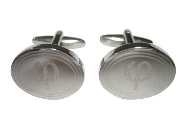 Silver Toned Etched Oval Greek Letter Phi Cufflinks