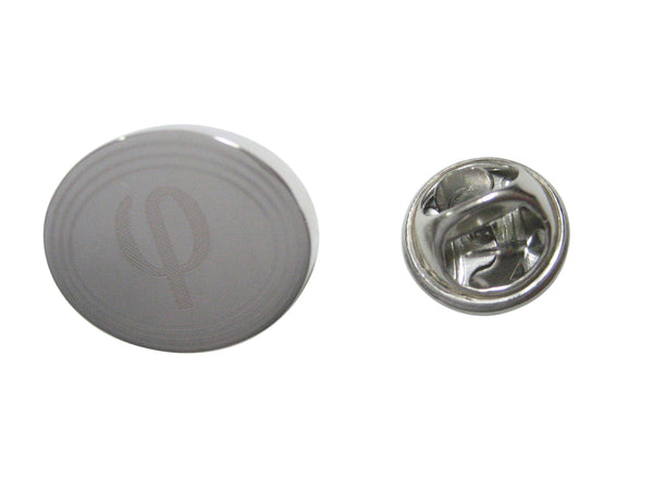 Silver Toned Etched Oval Greek Letter Phi Lapel Pin