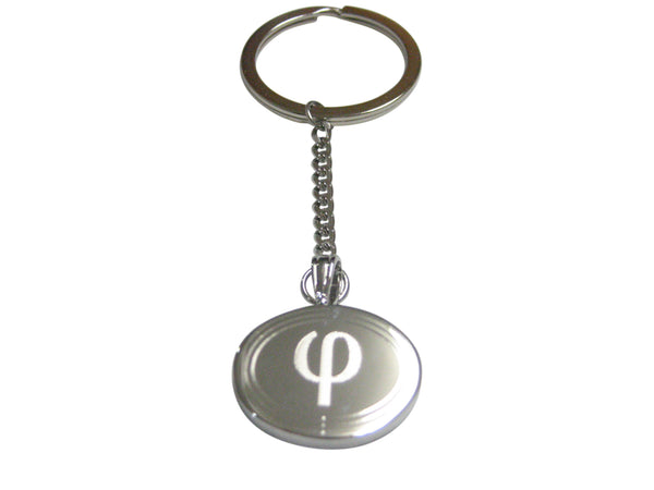 Silver Toned Etched Oval Greek Letter Phi Pendant Keychain
