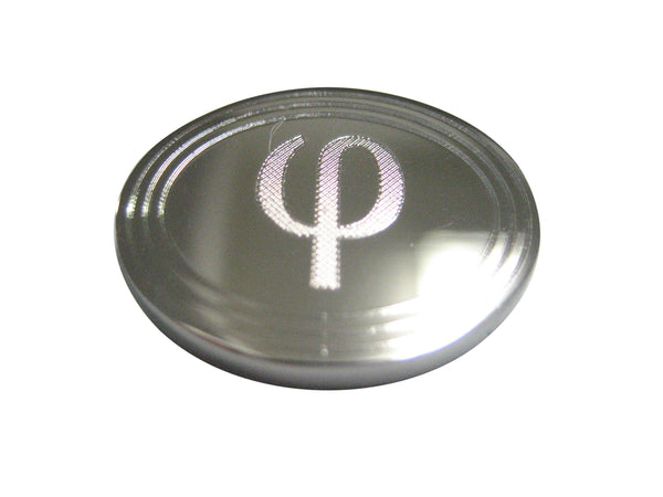 Silver Toned Etched Oval Greek Letter Phi Pendant Magnet