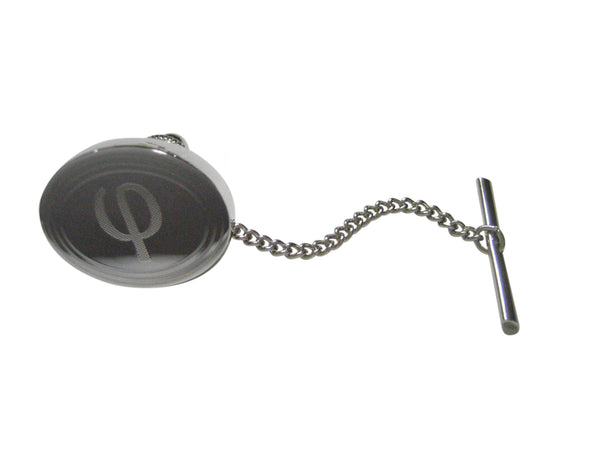 Silver Toned Etched Oval Greek Letter Phi Tie Tack