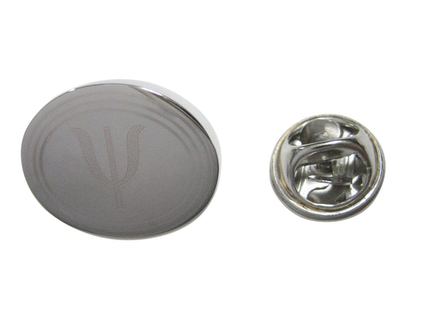 Silver Toned Etched Oval Greek Letter Psi Lapel Pin