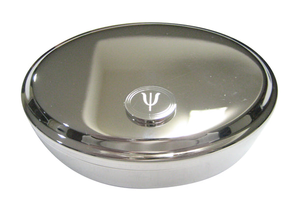 Silver Toned Etched Oval Greek Letter Psi Pendant Oval Trinket Jewelry Box