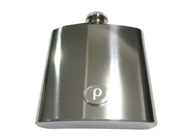 Silver Toned Etched Oval Greek Letter Rho 6oz Flask