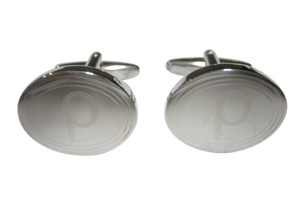 Silver Toned Etched Oval Greek Letter Rho Cufflinks