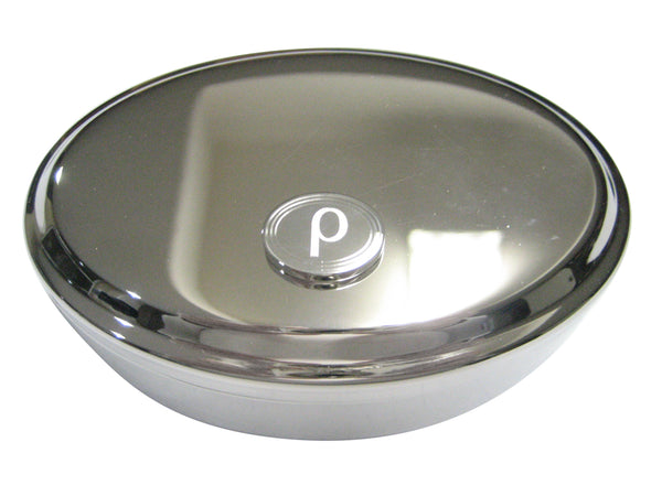 Silver Toned Etched Oval Greek Letter Rho Oval Trinket Jewelry Box