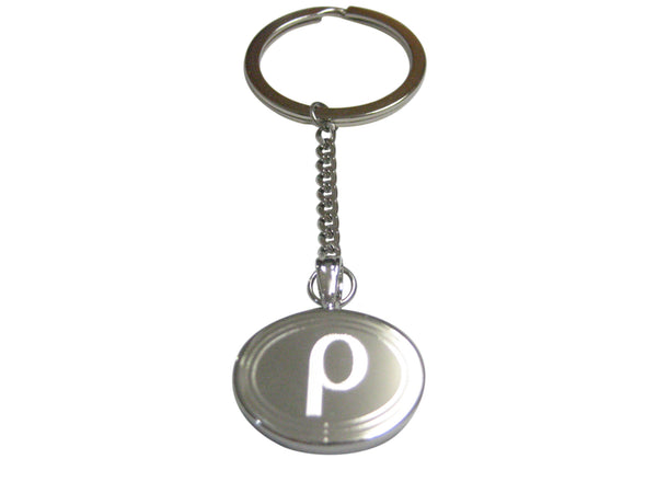 Silver Toned Etched Oval Greek Letter Rho Pendant Keychain