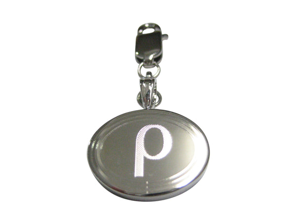 Silver Toned Etched Oval Greek Letter Rho Pendant Zipper Pull Charm