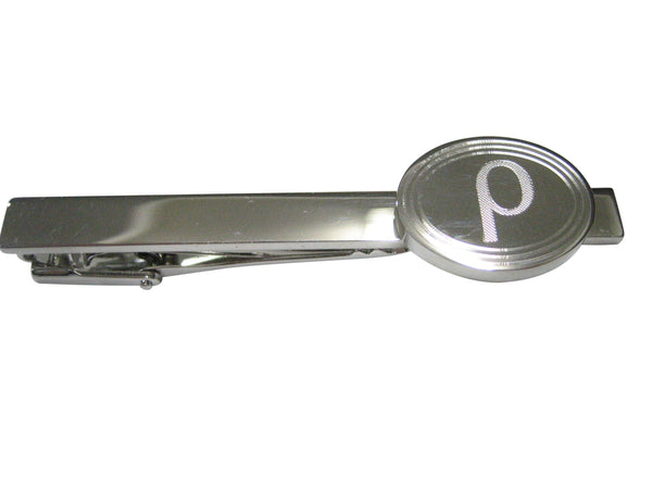 Silver Toned Etched Oval Greek Letter Rho Tie Clip