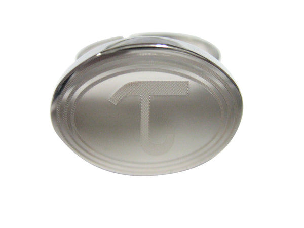 Silver Toned Etched Oval Greek Letter Tau Adjustable Size Fashion Ring