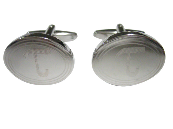 Silver Toned Etched Oval Greek Letter Tau Cufflinks