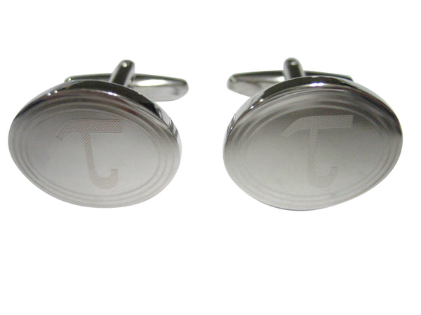Silver Toned Etched Oval Greek Letter Tau Cufflinks