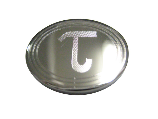 Silver Toned Etched Oval Greek Letter Tau Magnet