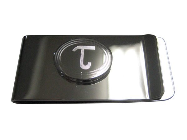 Silver Toned Etched Oval Greek Letter Tau Money Clip
