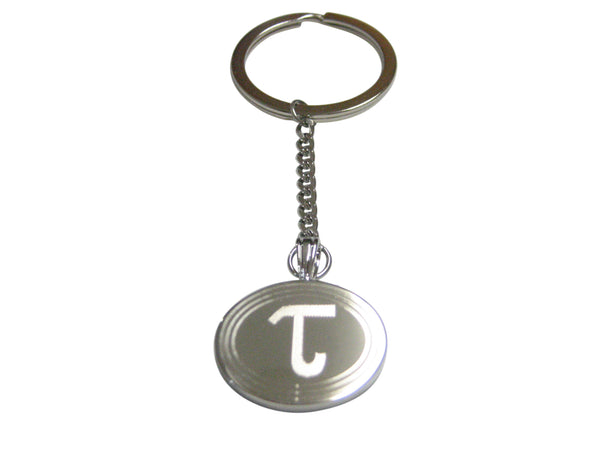 Silver Toned Etched Oval Greek Letter Tau Pendant Keychain