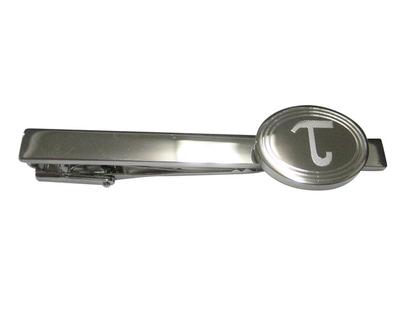 Silver Toned Etched Oval Greek Letter Tau Tie Clip
