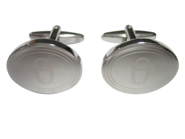 Silver Toned Etched Oval Greek Letter Theta Cufflinks