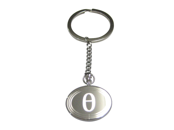 Silver Toned Etched Oval Greek Letter Theta Pendant Keychain