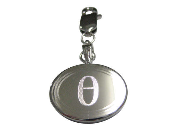 Silver Toned Etched Oval Greek Letter Theta Pendant Zipper Pull Charm