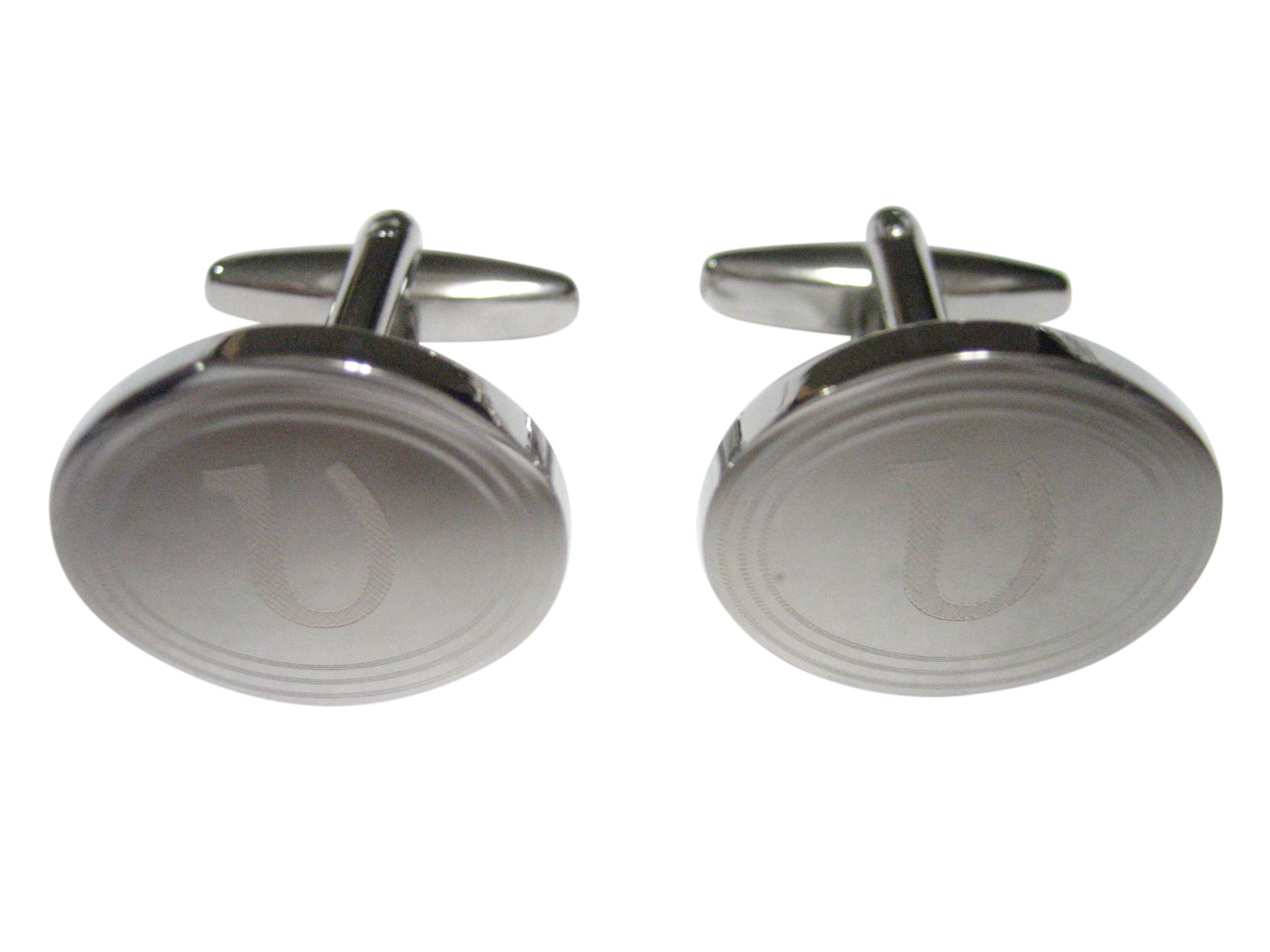 Silver Toned Etched Oval Greek Letter Upsilon Cufflinks