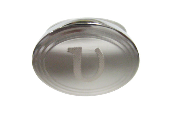 Silver Toned Etched Oval Greek Letter Upsilon Pendant Adjustable Size Fashion Ring