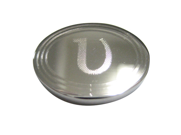 Silver Toned Etched Oval Greek Letter Upsilon Pendant Magnet