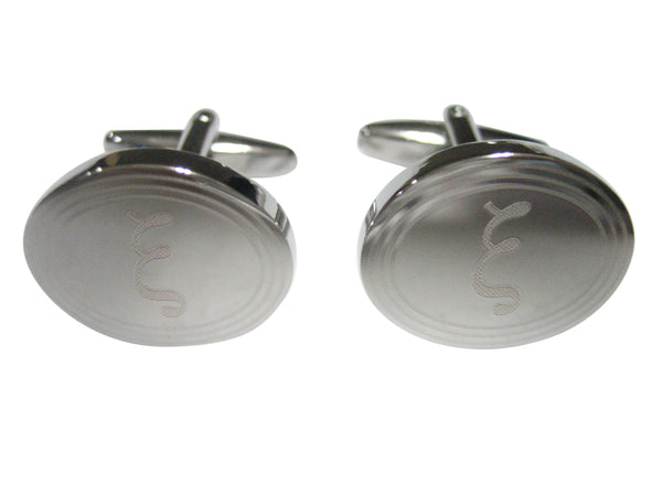 Silver Toned Etched Oval Greek Letter Xi Cufflinks
