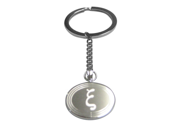 Silver Toned Etched Oval Greek Letter Xi Pendant Keychain