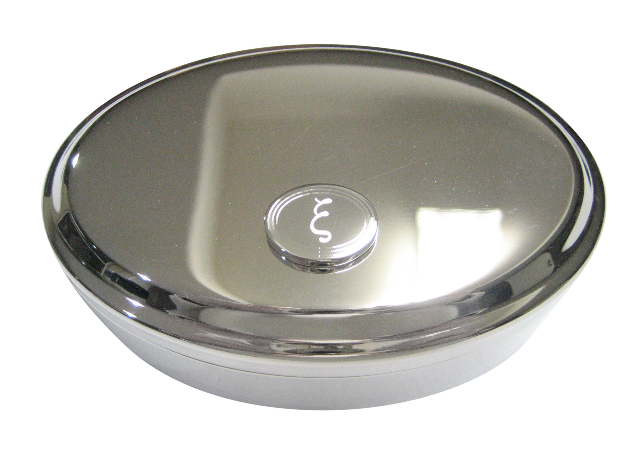 Silver Toned Etched Oval Greek Letter Xi Pendant Oval Trinket Jewelry Box